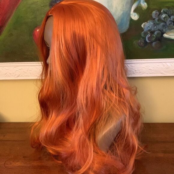 Reddish orange, long wavy, synthetic wig - Picture 6 of 12